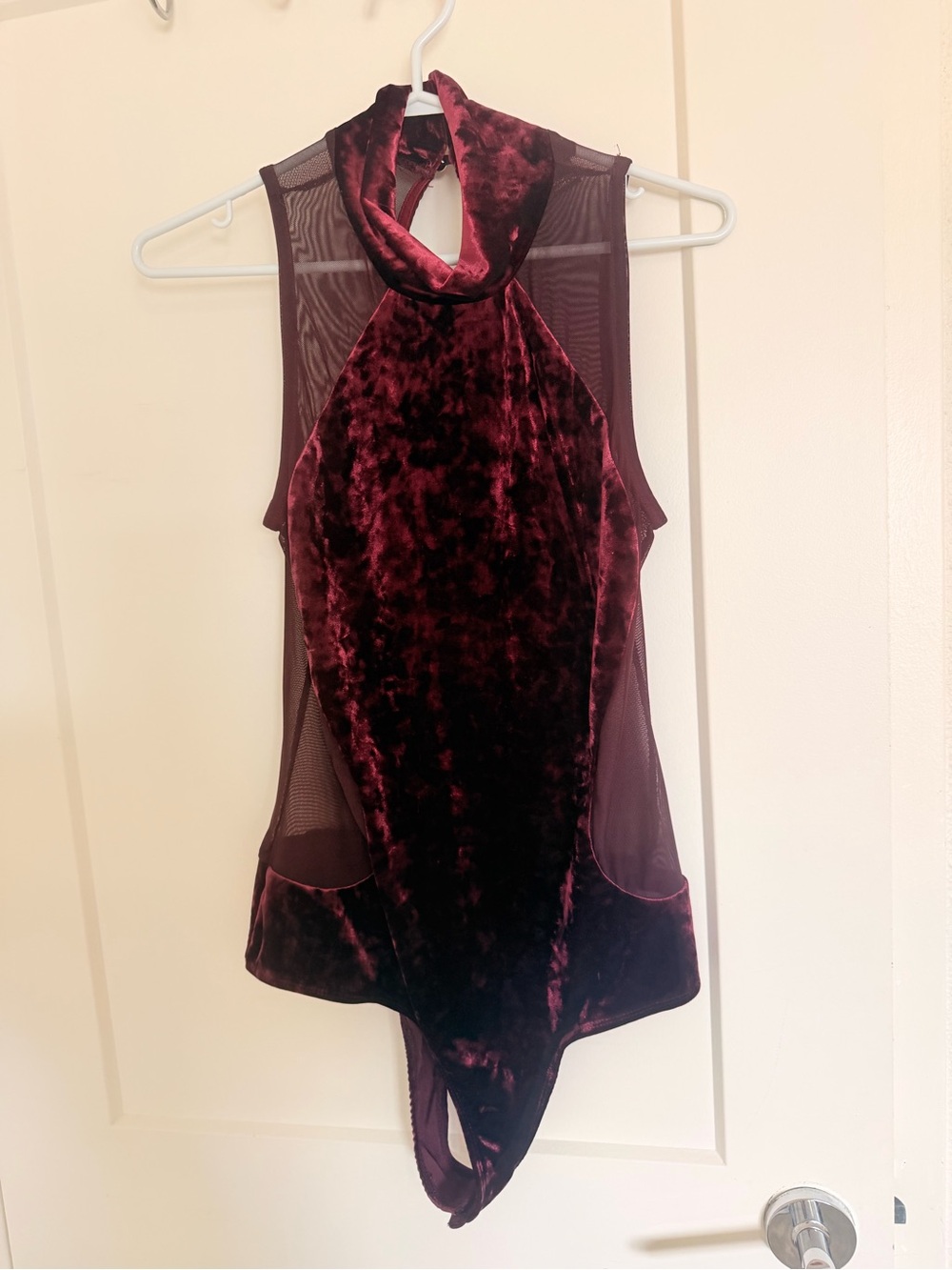 Velvet Halter Bodysuit in Deep Wine